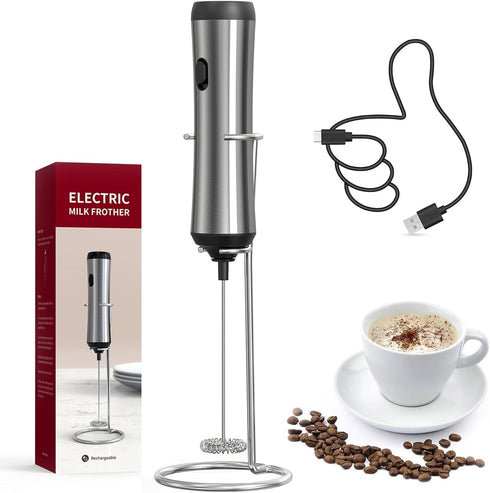 Milk Frother Handheld, Rechargeable Milk Frother Handheld, Electric Milk Frother Handheld for Latte, Matcha, Protein Powder, Hot Chocolate, with B...