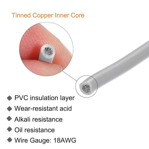 MECCANIXITY 18AWG Wire 18 Gauge Stranded Wire PVC Hookup Wire, Electrical Wire UL1007 Tinned Copper Wire 30m/100ft Grey for Internal Connecting Wi...