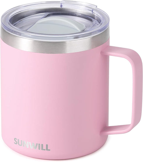 SUNWILL Insulated Coffee Mug with Lid, Travel Tumbler Reusable, 14 oz Stainless Steel Cup for Camping, Office, Home, Powder Coated Sakura...