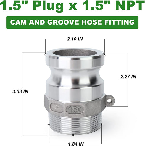 TAISHER 2PCS Global Type F Aluminum Cam & Groove Hose Fittings?1-1/2" Plug x 1-1/2" NPT Male...