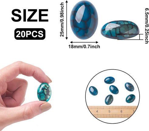 Fashewelry 20Pcs Natural Oval Dragon Veins Agate Flat Back Gemstone Crystal Cabochons 25x18mm Healing Chakra Crystal Stone Bead Cab Covers No Hole...