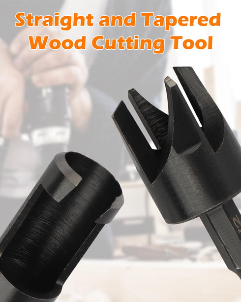 Plug Cutter, 8Pcs Wood Plug Cutters Drill Bit Set with 1/4 Hex Shank, Straight and Tapered Taper Cutting Tool 1/4", 5/16", 3/8", 1/2", Black...