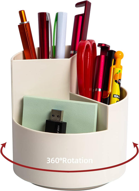 Desk Pencil Pen Holder, 3 Slots 360-Degree Spinning Pencil Pen Desk Organizers, Desktop Storage Pen Organizers Stationery Supplies, Cute Pencil Cu...