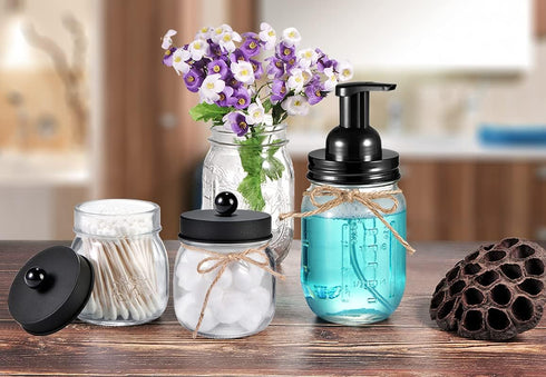 SheeChung Mason Jar Foaming Soap Dispenser-Rustproof Stainless Steel Lid & Foaming Soap Pump, Refill Foam Hand Soap Dispenser Glass for Bathroom K...