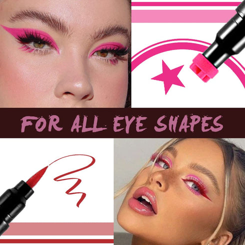 Eyelid Color Set, 4pcs Liquid Eye Liner with Stars, Flowers, Hearts & Moon Face Stamps, Purple, Blue, Red, Pink - Waterproof, Long Lasting, Matte ...
