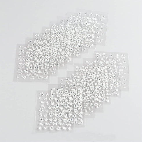 30 Sheets White Flower Nail Art Stickers, White Flower with Rhinestones Designs Nail Decals 3D Self Adhesive Nail Stickers Nail Art Supplies White...