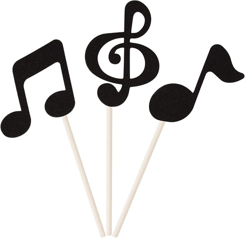 Donoter 48 Pcs Black Glitter Music Notes Cupcake Toppers Musical Symbols Cake Picks for Kids Birthday Party Food Decorations...