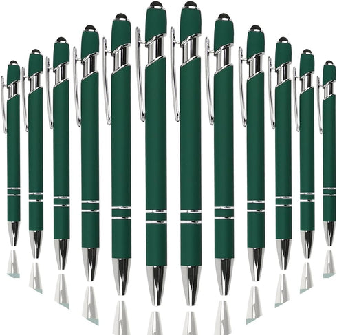 Ballpoint Pen with Stylus Tip, Soft Touch Click Metal Pen, 1.0mm Medium Point, Black Ink, 12 Count(Dark Green)...
