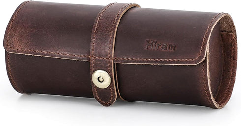 Hiram Genuine Leather Travel Watch Case Roll Organizer Classic, Leather 3-Watches Roll Case for Watches and Bracelets-Coffee...