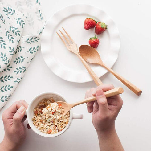 Kyien 6Pcs Wood Soup Spoons And Forks Sets Natural Wood Eating Utensils Wooden Flatware Set?Eco Friendly Wood Cutlery Wooden Dinner Fork And Spoon...