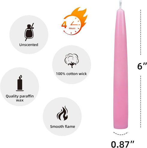 12-Piece Taper Candles, 6-Inch, Pink 12 Count (Pack of 1)...