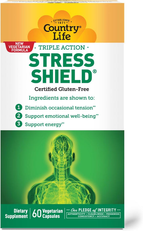 Country Life Stress Shield – Stress & Tension Relief Supplement with Ashwagandha, B-Vitamins for Energy & Emotional Well-Being, Supports Mental Cl...