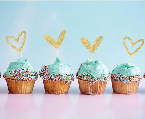 24 PCS Gold Glitter Heart Cupcake Toppers Cute Design Love Cupcake Toppers for Wedding Bridal Anniversary Baby Shower Party Decorations Supplies...