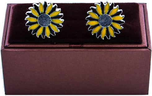 Sunflower Yellow Flower Pair Cufflinks in a Presentation Gift Box & Polishing Cloth...
