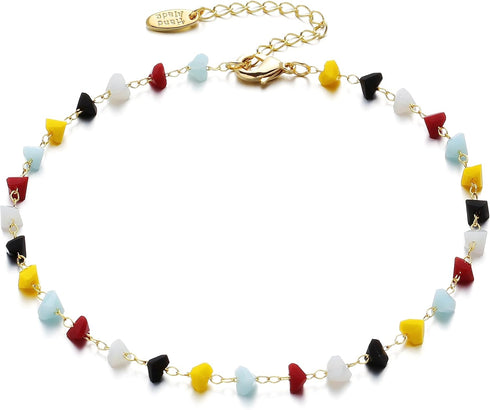 Gold Anklet for Women, Boho Crystal Chips Ankle Bracelet Handmade Natural Gemstone Foot Chain Summer Beach Foot Jewelry Adjustable...