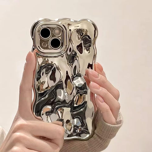 Girly Case for iPhone 11 Silver Plating Curly Wave Frame, Cute Woman Case for iPhone 11 Meteorite Shape, Shockproof Case for iPhone 11 Kawaii Bubb...