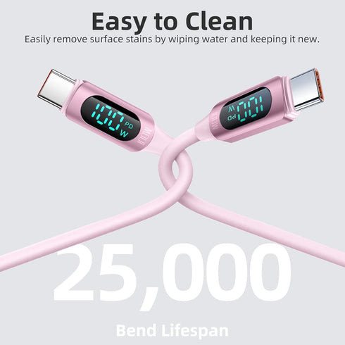 100W Type C Cable 2Pack 5A 6.6FT Type C Charging Cable USB C Cable with LED Display USB C 2.0 Fast Charge Silicone Cable for Google 8 8A 8P 7 7A 7...