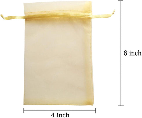 50pcs 4x6 inch Gifts Wrap Bags Gold, Organza Sheer Fabric Bulk, Drawstring Reusable Recycled Pouch for Baby Shower Favor, Craft Business, Beach, S...