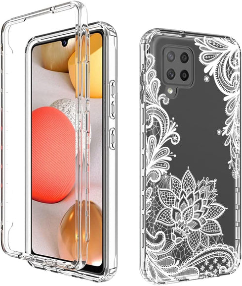Phone Case for Galaxy A42 5G, Galaxy M42 5G SM-A426 Case with Tempered-Glass Screen Protector, Cute Clear Mandala Pattern Full Body Protective Cov...