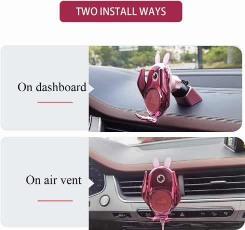 Wireless Car Charger Mount, Auto-Clamping,15W Dashboard Vent, Pink Cute Car Phone Holder Women for iPhone 14 13 12 11 Pro SE 11 XS Max XS XR X,Sam...
