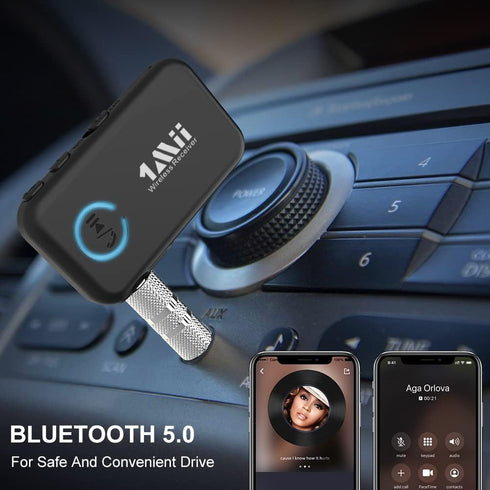 1Mii Bluetooth 5.0 Music Receiver for Car/Home Stereo, Aux Bluetooth Adapter for Car with Volume Control Supports Hands Free Calls, 16H Battery Li...