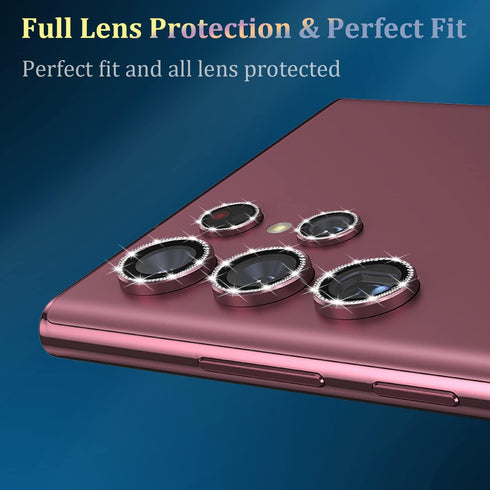 Diamond Series Galaxy S22 Ultra Camera Lens Protector Aluminium Alloy Ring 9H Tempered Glass Anti Scratch Decorative Camera Cover for Samsung Gala...