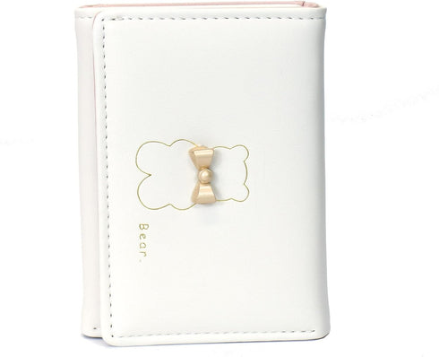 Small Wallets for Girls Cute Bear Print Wallet Small Tri-folded Wallet Cash Pocket Card Holder ID Window Purse for Women (Beige)...