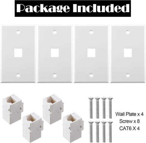 Weewooday 4 Pack Ethernet Wall Plate with Single Port, RJ45 Cat6 Female to Female Jack Inline Coupler Plates Ethernet Cable Faceplates(White,4 Pac...