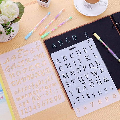 Pack of 8 Plastic Alphabet Letter Number Drawing Painting Stencils Scale Template Sets for Bullet Journal Stencil Planner/Scrapbook/DIY Painting C...