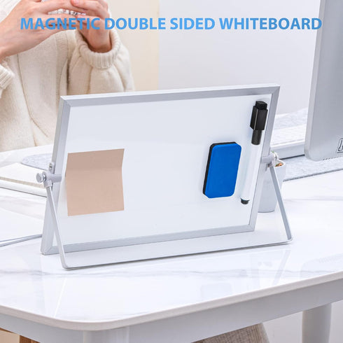 ARCOBIS Small Desktop Dry Erase Board 12" X 8" Portable Magnetic Double Sided Whiteboard Easel for Kids to Do White Board for Office, Home, School...