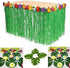 Tytroy 9ft Reusable Green Grass Hibiscus Flowers Hawaiian Luau Table Skirt Set with Bonus 12 Green Tropical Palm Leaves Perfect for Tropical Theme...