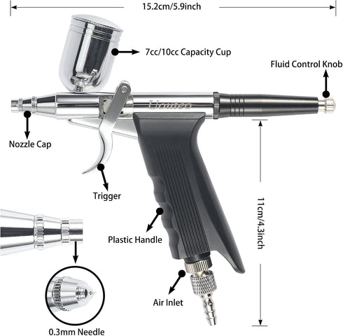 Uouteo Airbrush Trigger Gun Air Brush Gun with 0.3 mm Needles 7CC &10 CC Cup for Painting...