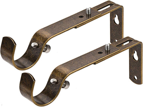 Curtain Rod Bracket Set of 2 for 1 Or 1 1/8 Inch Rods, Adjustable - Antique Brass...