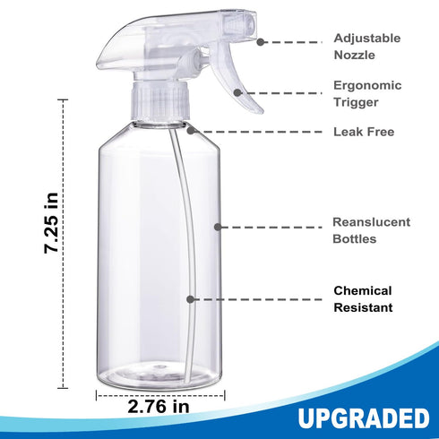 JohnBee Spray Bottles - 16.9oz/2Pack - Premium Adjustable Spray Bottles for Cleaning - No Leak And Clog Mister Spray Bottle - Spray Bottle For Hai...