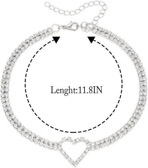 JAKAWIN Rhinestone Heart Choker Necklace Crystal Neck Chokers Chain Necklaces for Women...