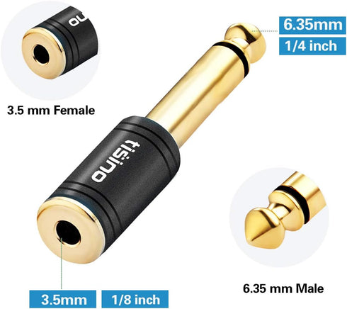 tisino 1/4 Mono to 3.5mm Stereo Adapter, Gold Plated 6.35mm TS Male to 1/8 inch TRS Female Audio Connector - Black, 1 Pack...