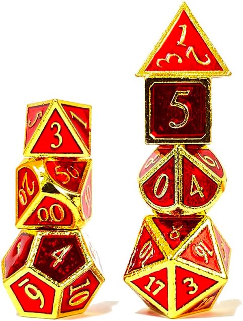 7 Pieces Metal DND Dice Set Retro D&D Polyhedral Dice with Flannel Bag for DND Dungeons and Dragons Role Playing Games (Red&Gold)...