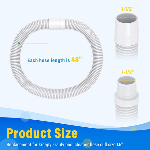 Universal Pool Vacuum Hose 48" Long Fit for Kreepy Krauly, Baracuda G3/G4, Hayward Navigator, Pool Vac Ultra and Most Automatic Pool Vacuum Cleane...