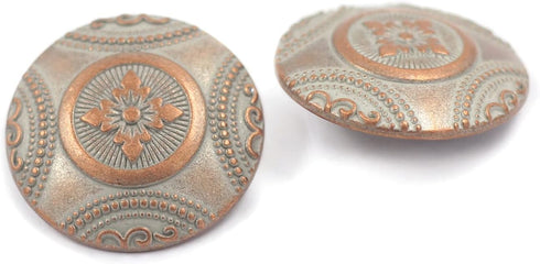 Bezelry 12 Pieces Rosette Pattern Metal Shank Buttons. 23mm (7/8 inch) (Copper White Patina)...