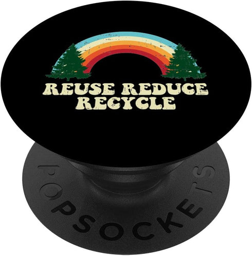 Reuse Reduce Recycle Trees Rainbow Retro Earth Day 2020 Gift PopSockets Grip and Stand for Phones and Tablets...