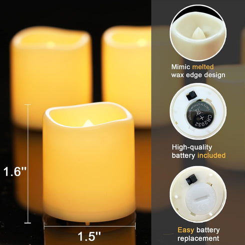 Homemory 12Pack Flickering Flameless Votive Candles, 200+Hour Electric Fake Candles, Battery Operated LED Tealight for Wedding, Outdoor, Table, Fe...
