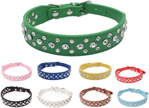 Dogs Kingdom 10"-24" Length Personalized Rhinestone Leather Bling Crystal Pet Dog Cat Collars for Small Medium Breeds Black XL...