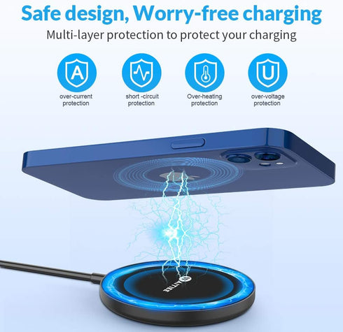 WAITIEE Magnetic Wireless Charger for iPhone 15 Pro Max Plus 14 Pro Max Plus 13 Pro Max 12 Pro Max, AirPods 3/2/Pro,Fast Wireless Charger Pad with...