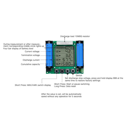 Lithium Battery Capacity Tester Digital Lithium Battery Load Tester MaH MwH Measurement Module for Lithium Batteries...