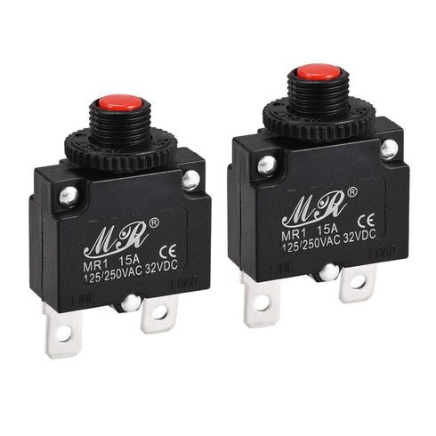 uxcell Thermal Circuit Breakers 15A 125/250V AC 32V DC Push Button Manual Reset Overload Protector Switch 2 Pcs...