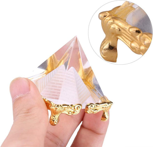 Hztyyier Crystal Pyramid Prism Feng Shui Egyptian Pyramids Figurine Statue with Gold Stand Good Luck Crafts Pyramids Home Office Decoration Good L...