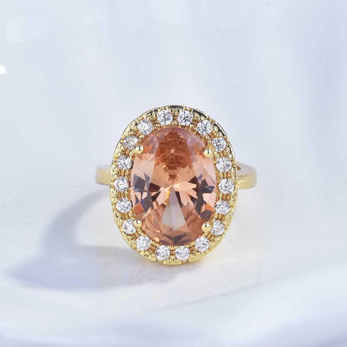 Hsitgexf Huge Oval Shaped CZ Cubic Zircon Wedding Party Statement Champagne Ring Engagement Inspired Cocktails Morganite Yellow Gold Plated Ring f...