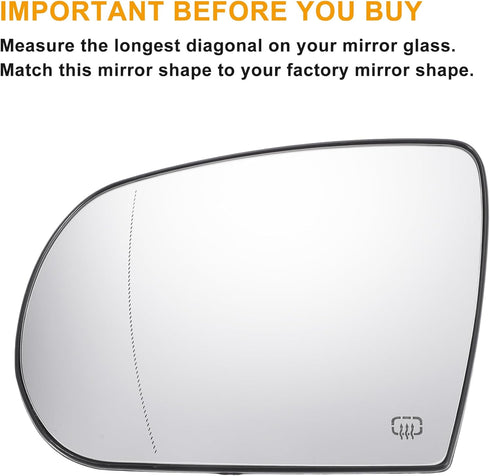 X AUTOHAUX Car Rearview Left Driver Side Mirror Glass Replacement W/Backing Plate Heated White Glass for Jeep Cherokee 2014-2019 for Jeep Compass ...