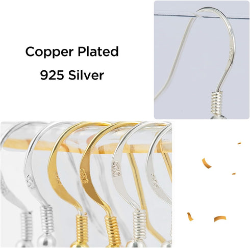300PCS 925 Sterling Silver Earring Hooks, Gold Earring Hooks, Stainless Steel Ear Wires Fish Hook, Hypoallergenic Earring Making kit with Clear Si...