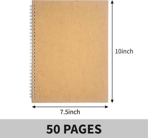 DSTELIN 10 inch x 7.5 inch, 100GSM, Blank Spiral Notebook, 1-Pack, Soft Cover, Sketch book, 100 Pages / 50 Sheets, with writing backboard, (Brown)...